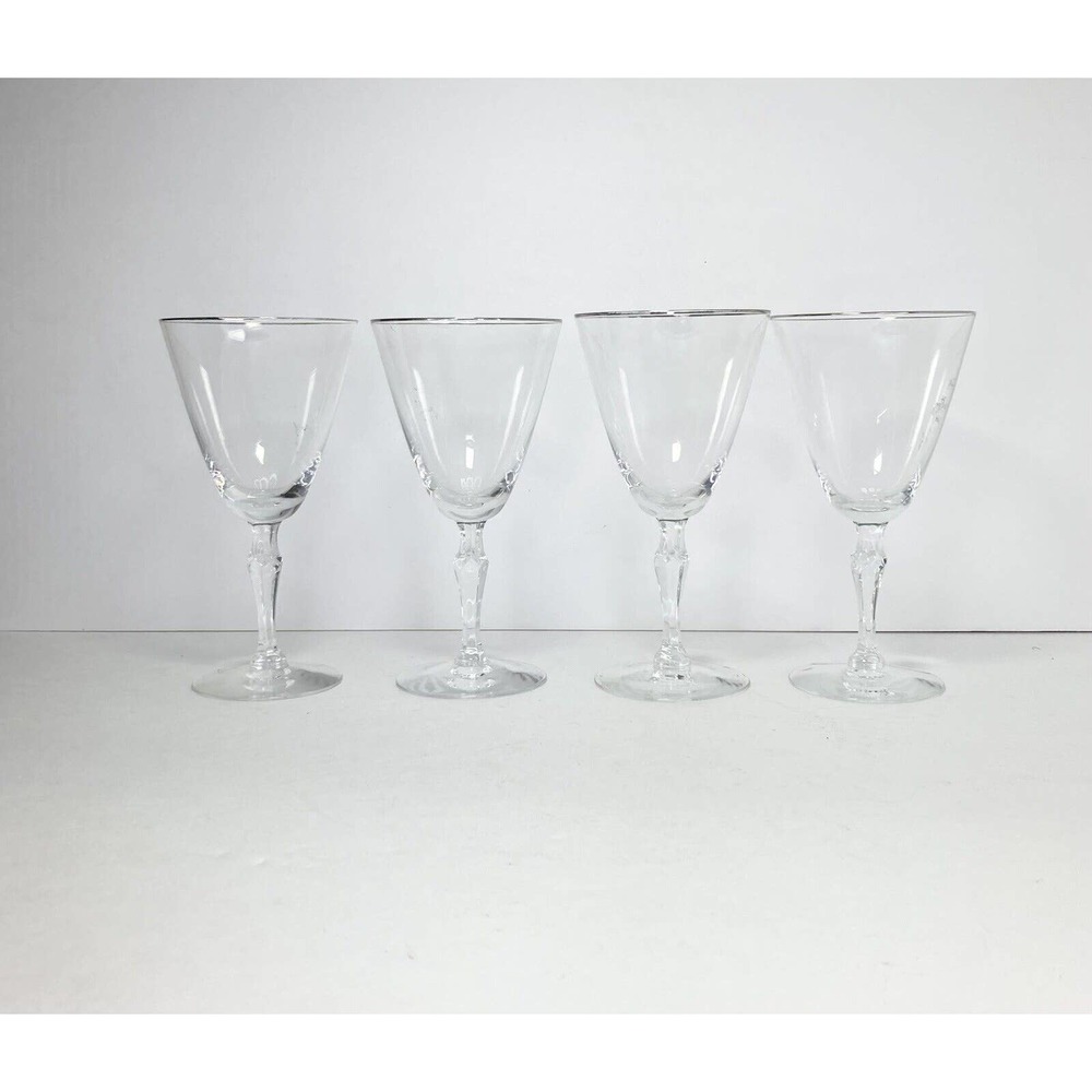 Fostoria PRISCILLA Clear Stem 6092, Set of 4 Wine Goblets, 7”